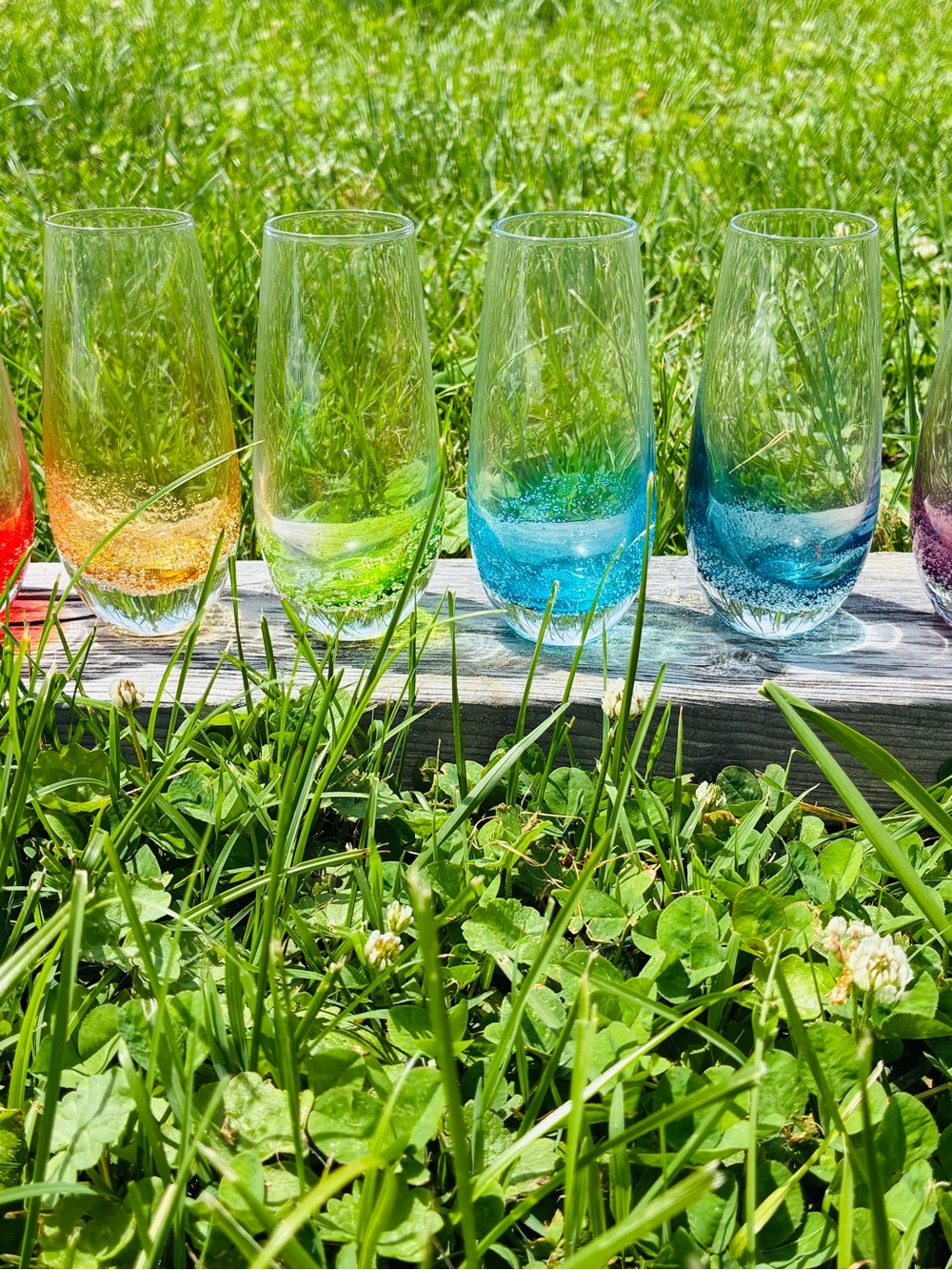 6 Food Network FIZZ Shot Bar Glasses Colored Glass Bubble Effect Glassware NEW